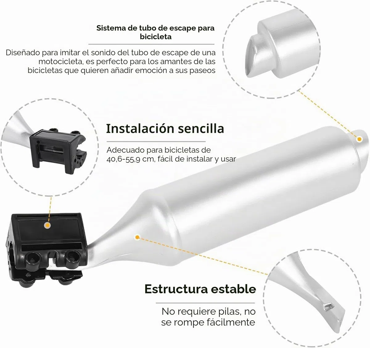 VOBOR Tubo de Escape de Bicicleta TUR-RBO, 100% Energía Manual LED, Kit de Tarjeta de Sonido para Radios de Bicicleta, Apto para Bicicletas de 16-22 Pulgadas
