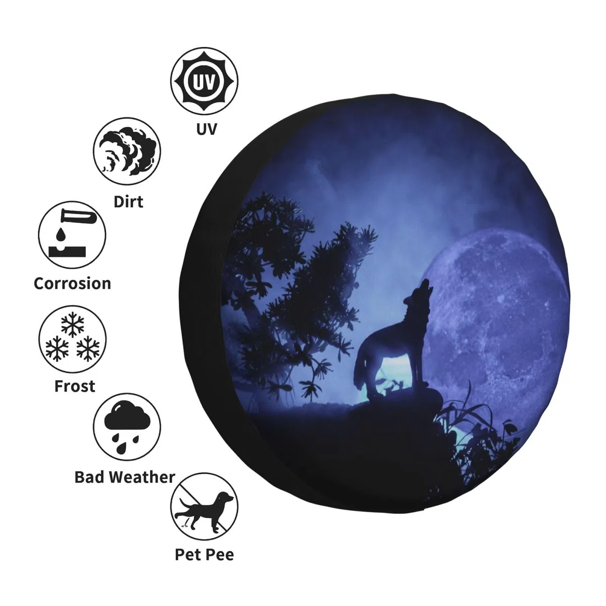Funda universal de repuesto para rueda de repuesto, Silhouette Howling Wolf, Halloween, impermeable, a prueba de polvo, para remolque, caravana, SUV, rueda de coche todoterreno de 16 pulgadas