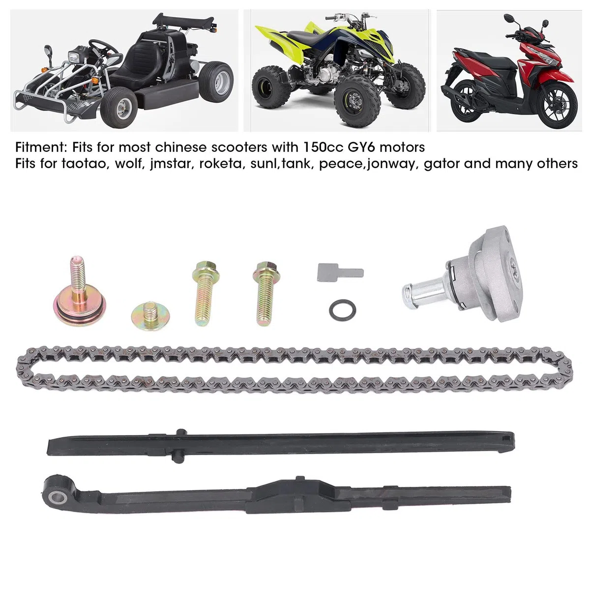 KIMISS Kit de Cadena de Distribución, Kit de Tensor de Cadena de Distribución del Motor Apto para la Mayoría de Scooters Chinos con Motores GY6 de 150 Cc