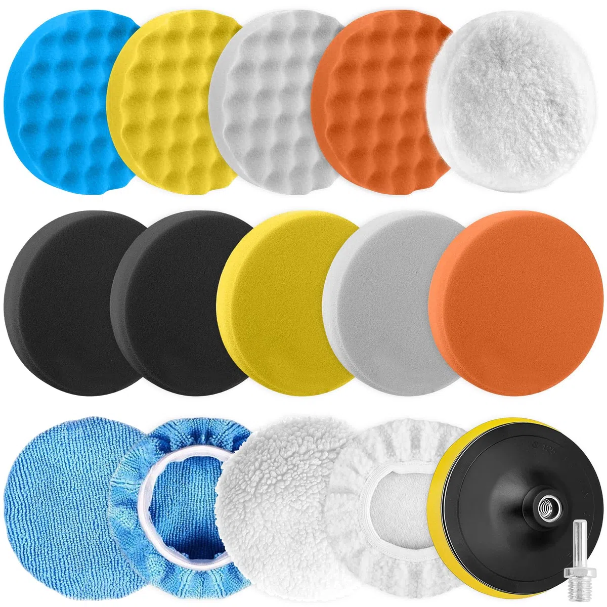 125mm Almohadilla de Pulido, 16 Piezas Lana para Pulir Coche Kit，M14 Esponja Pulir para Coche, Almohadillas de Pulido,Adaptador de Taladro y Almohadillas de Cera de Lana