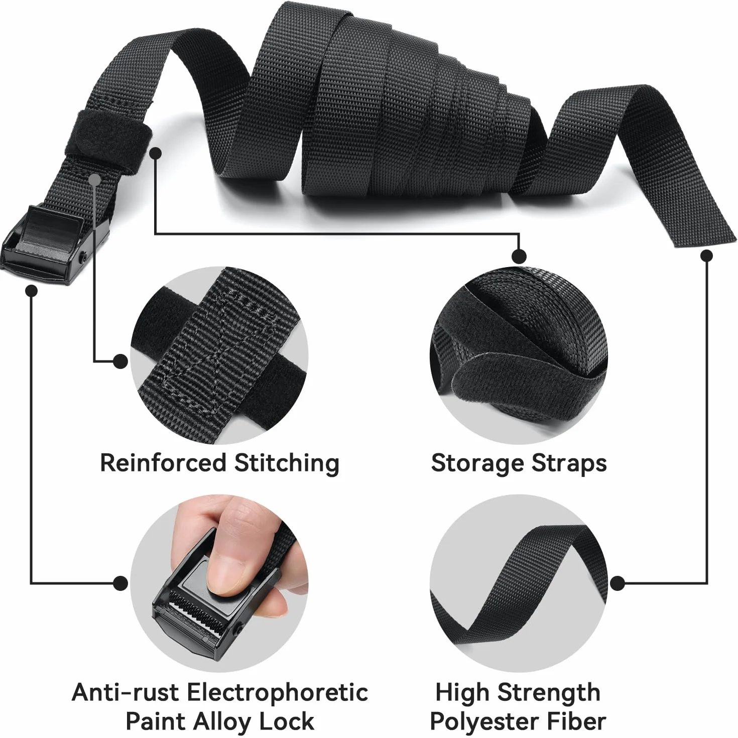 Ohuhu Correas de amarre, paquete de 10 correas tensoras resistentes, correas de amarre ajustables de 2,5 m, correas de carga de 250 kg de capacidad de carga para motocicleta, carga, camiones, remolque