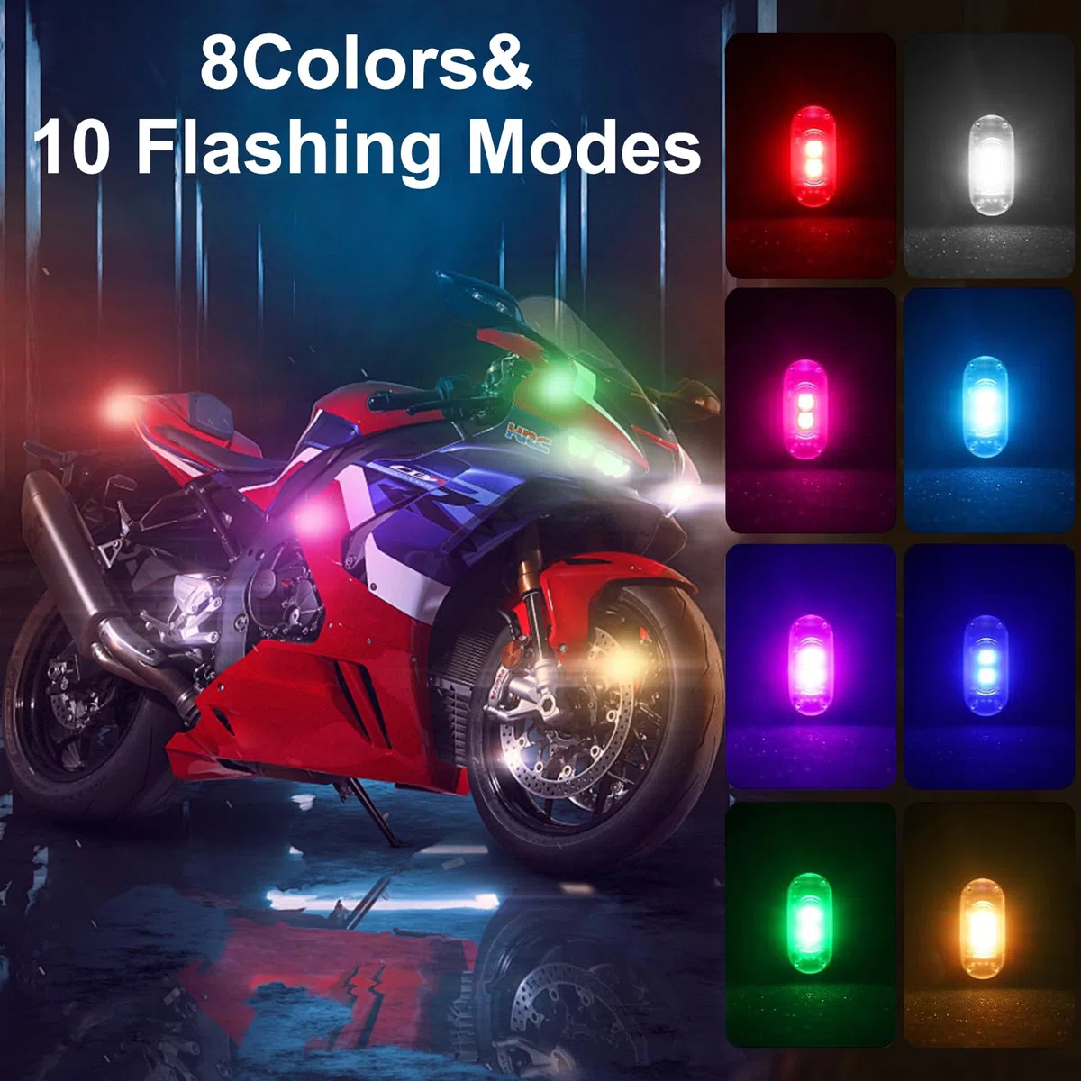 6 Piezas Luces Estroboscópicas LED, 8 Colores Inalámbrico Lampada Stroboscopica LED Impermeable con Mando a Distancia, Carga USB, para dron, camión, Motocicleta y Bicicleta