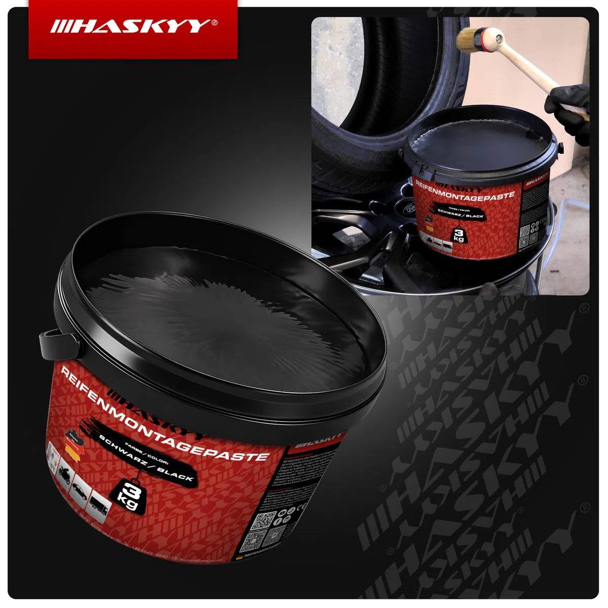 HASKYY 3KG Negro Pasta Montaje Neumático Pasta Montaje Neumático Pasta de Montaje Montagewax Neumático