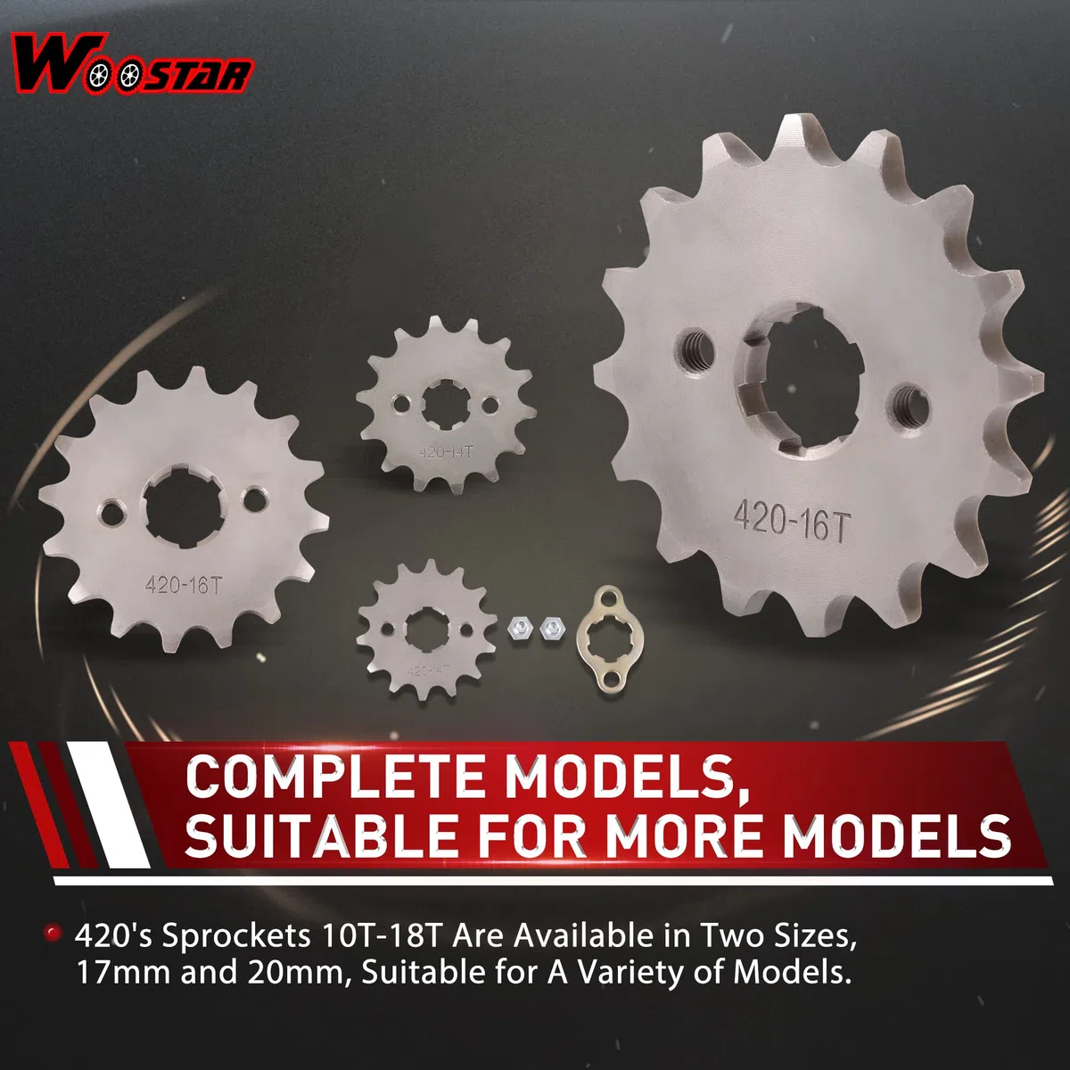 WOOSTAR Moto Piñon Delantero 420-16T Dientes 17mm Reemplazo para 50cc 110cc 125cc Dirt Pit Bike Mini Bike ATV 4 Wheeler Ciclomotor