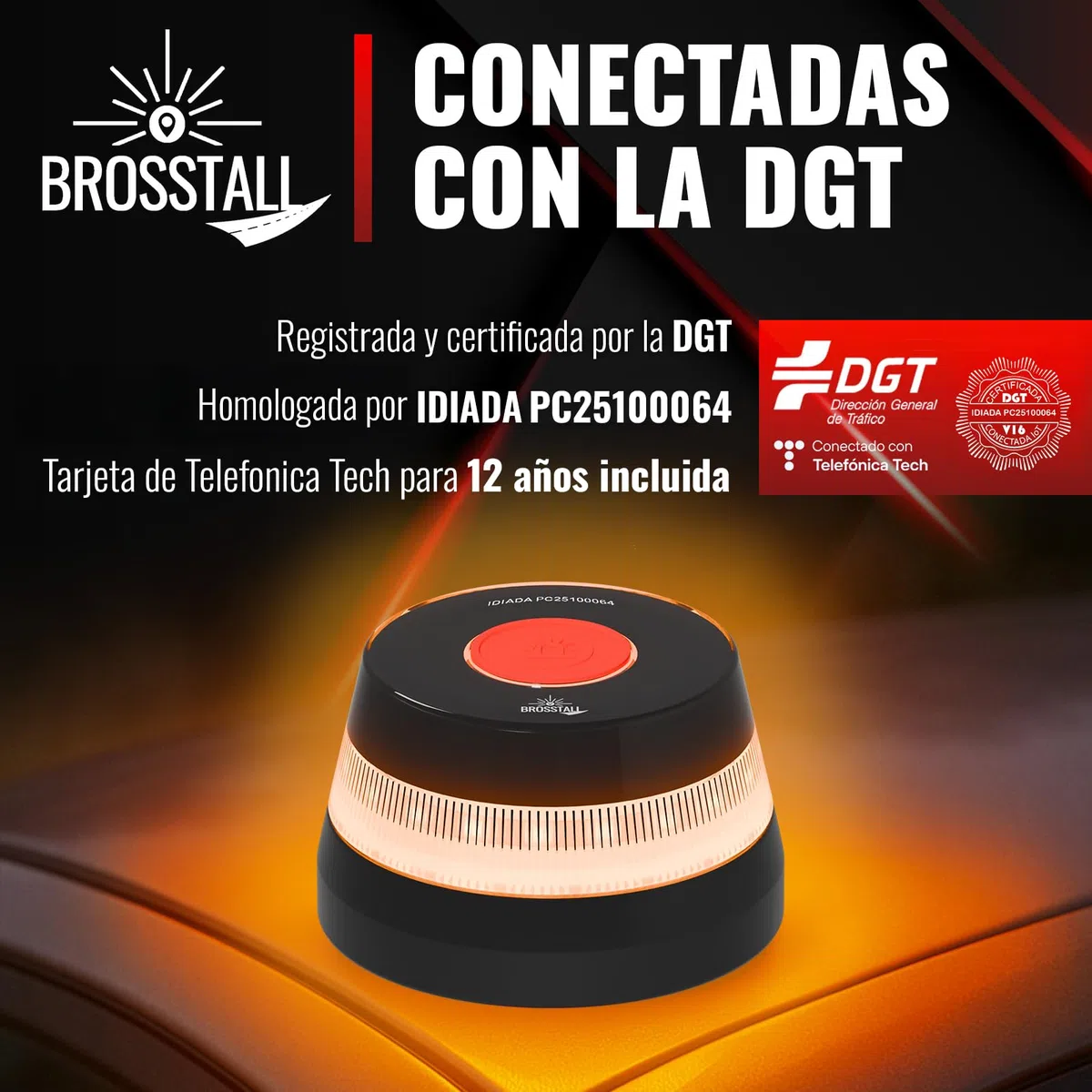 Baliza V16 Homologada DGT con Geolocalización, Tarjeta SIM hasta 2038, sin suscripciones, Luz de Emergencia Geolocalizada Conectada con la DGT 3.0 para Coche, Libre de Cargos Adicionales