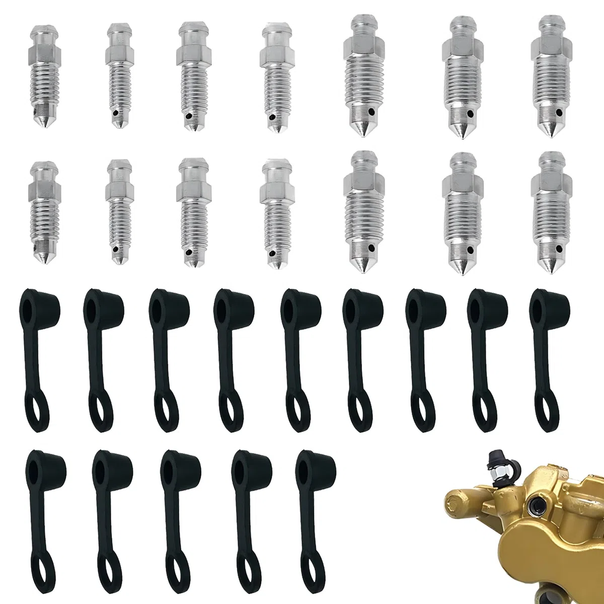 Accesorios para Frenos: 14 Tornillos de Purga con Tapones, M6, M7, M8, M10, M12, para Motocicletas y Bicicletas, 33 mm de Largo, con Tapones de protección para Frenos