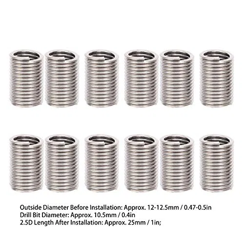 50 Uds. Kit de Manguito de Reparación de Roscas de Insertos de Hilo de Alambre M10 X 1,5 Tornillo de Tipo Helicoidal de Alambre en Espiral de Vaina de Acero para Reparaciones Automotrices(2.5D)