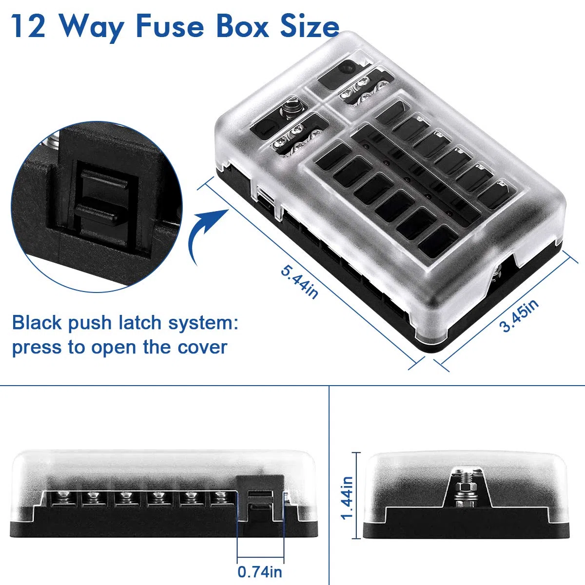 Caja Fusibles 12V, 12 Vías Caja de Fusibles Coche Portafusibles con Lámpara de Alerta LED Kit Bloque de Fusibles Plano ATC/ATO con Bus Negativo para Coche, Barco, Marino, Triciclo, Furgoneta, SUV