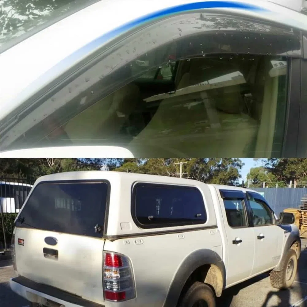4 Piezas Deflectores de Viento Coche para Fo-rd Ranger PJ PK Dual Cab 2006-2011, Ventanas Laterales Delantera Trasera Protector de Humo de Lluvia Visera Deflector de Aire Accesorios