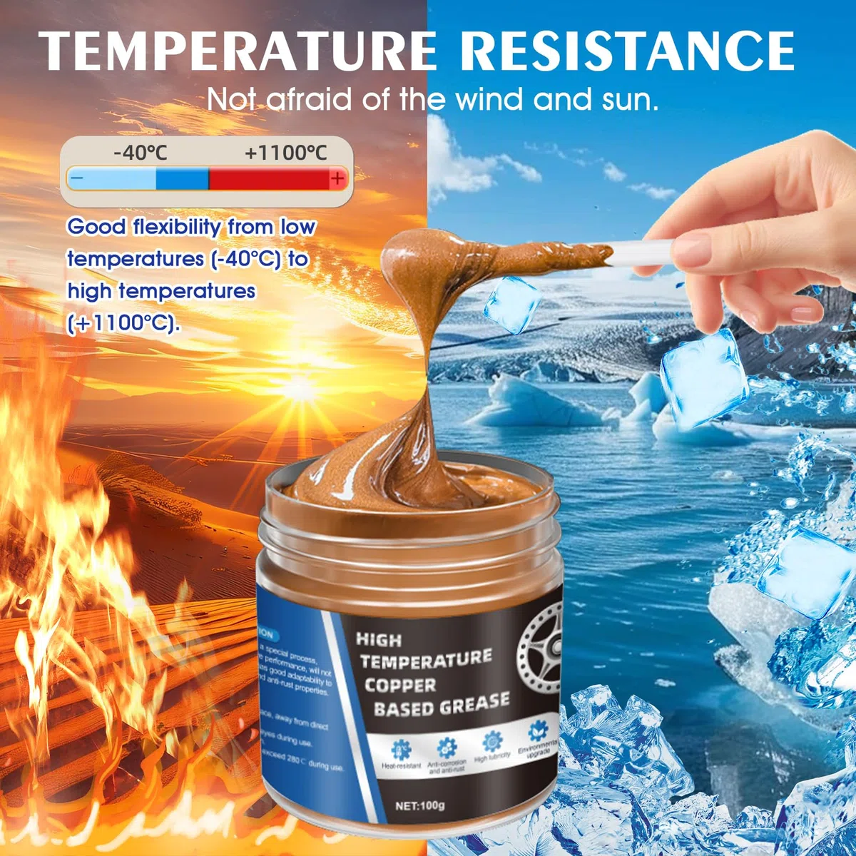 Allony Pasta de Cobre para Frenos - Grasa Resistente a Altas Temperaturas y al Desgaste - Adecuado para Pastillas de Freno para Evitar Ruidos - 100g