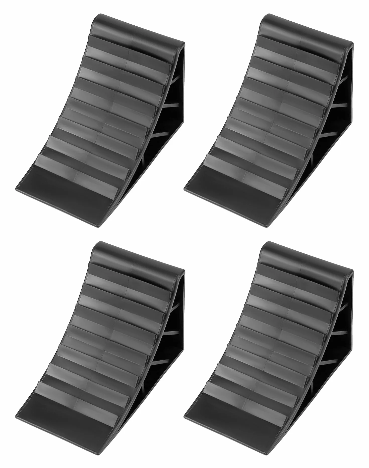 QWORK® 4 Unidades cuña para Ruedas de Coches, Base Antideslizante, calzos para remolques, con asa, Negro