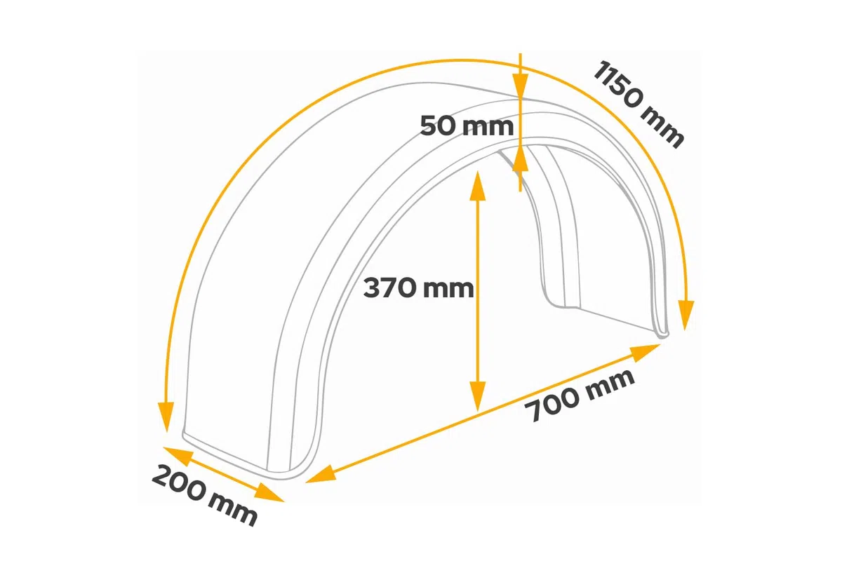 DOMAR Guardabarros Simple para Remolque 13 y 14 Pulgadas Paso de Rueda Plano de plástico 700 x 200 mm Cubierta Protectora antibarro Accesorio carrocería vehículos Ligeros