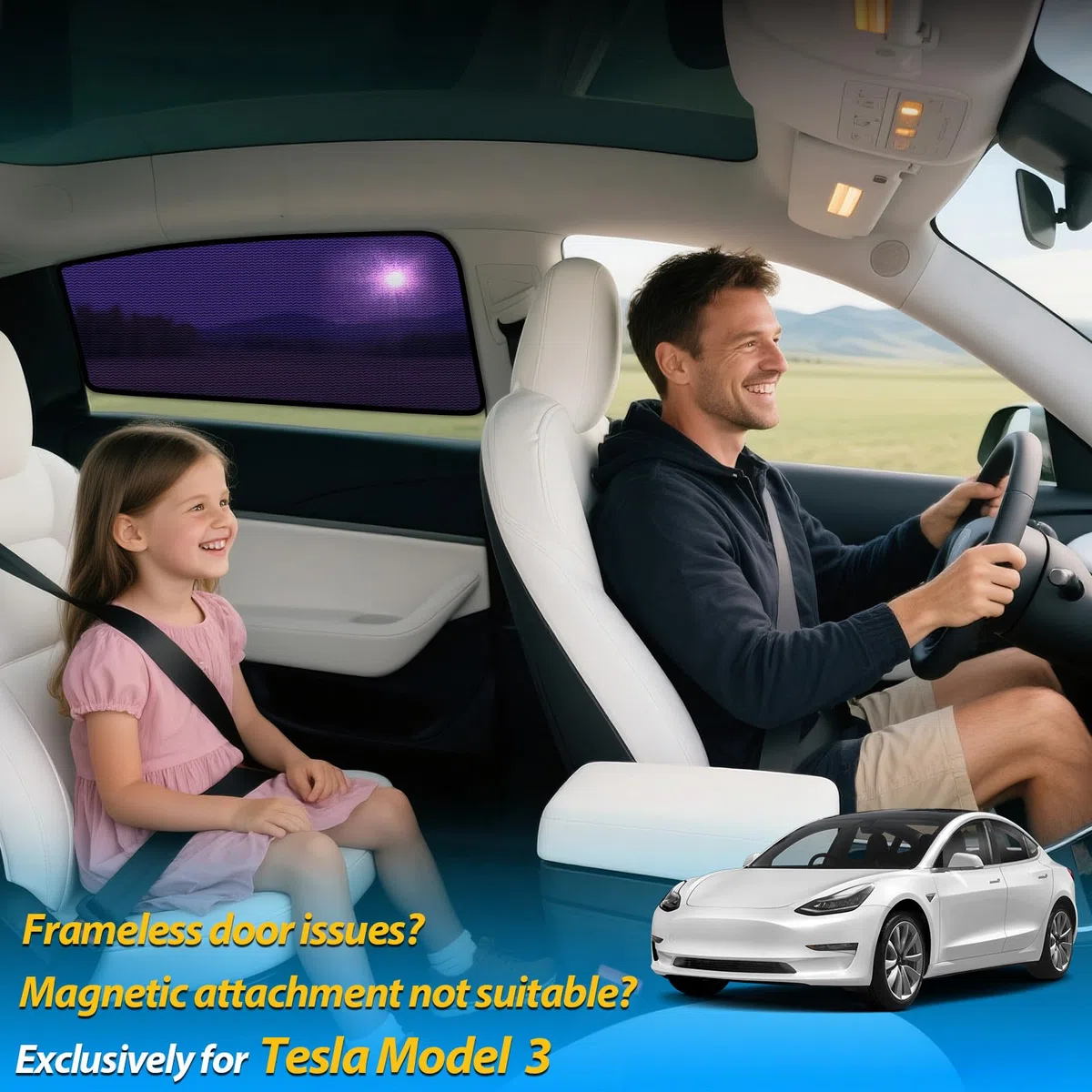 ZATOOTO Juego de 2 parasoles para Tesla Model 3 Highland 2024-2026, fácil montaje, oscurecimiento y privacidad para coche bebé, protección solar para ventana lateral trasera