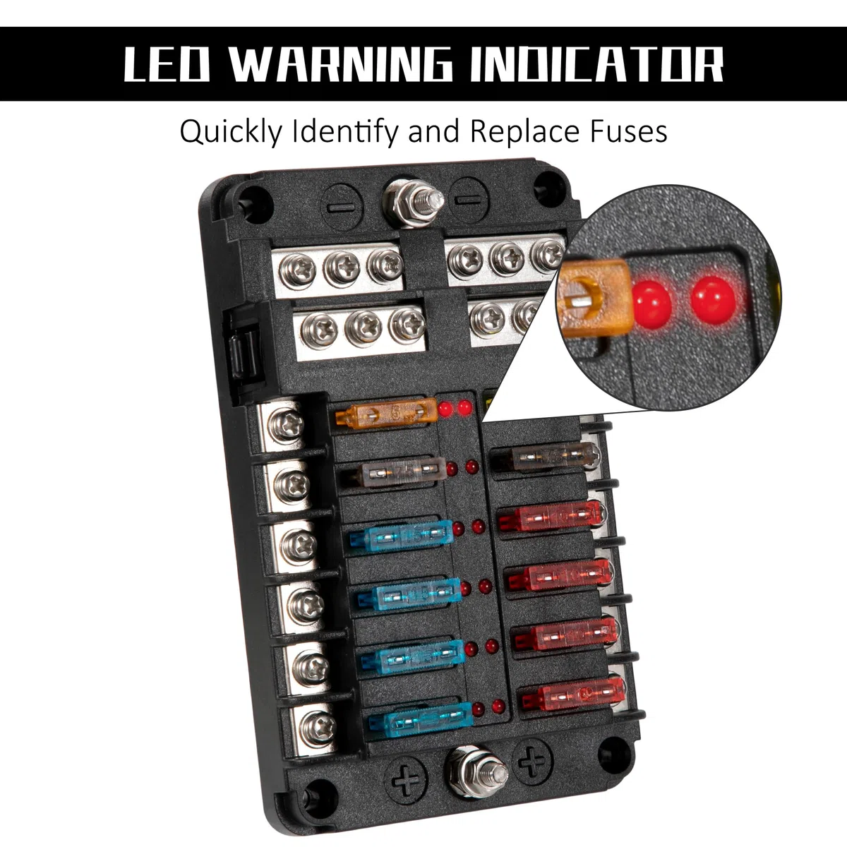 Caja Fusibles 12 Vías Portafusibles 12V Porta Fusible Coche con Indicador LED y 30 piezas Fusibles para Coche Barco Camión Camper