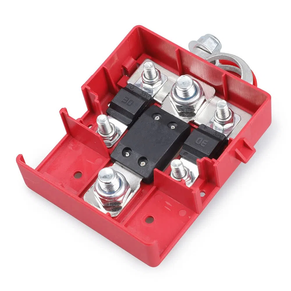 Caja de fusibles de la batería de distribución de terminales de abrazadera Conectores,32V 400A coche de liberación rápida con fusibles Conector de batería para caravanas Camper Barco Camión(Sin tapa)