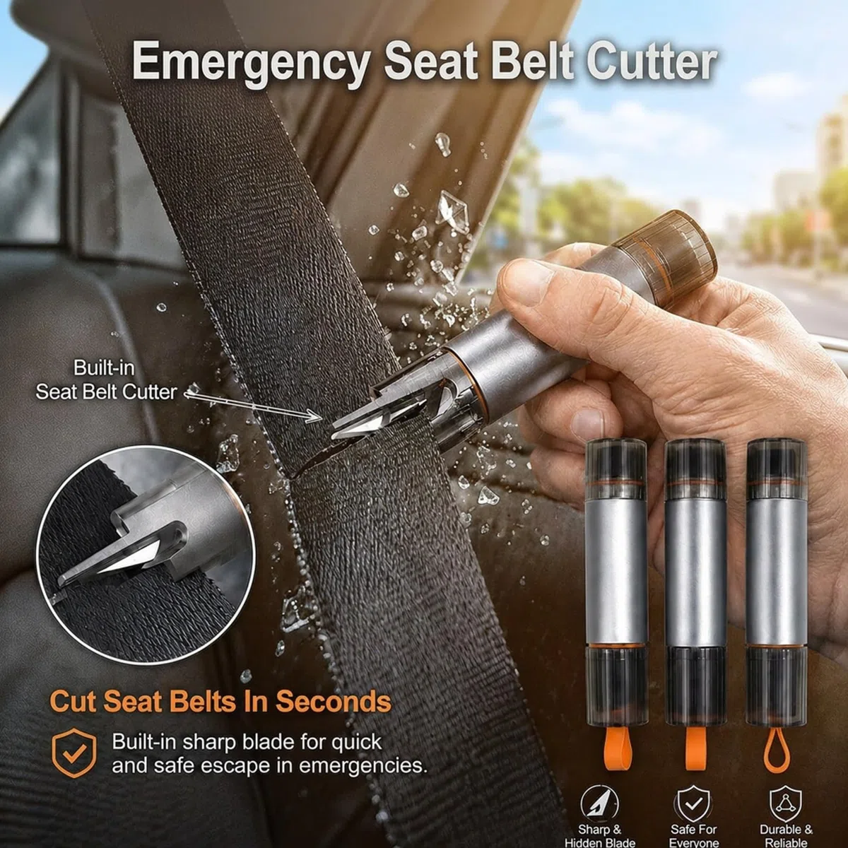 4pcs Rompe Cristales y Cinturones, Martillo Rompe Cristales Coche 2 en 1, Corta Cinturones Rompe Cristales Portátil, Herramienta de Rescate de Emergencia para Automóviles y Autobuses