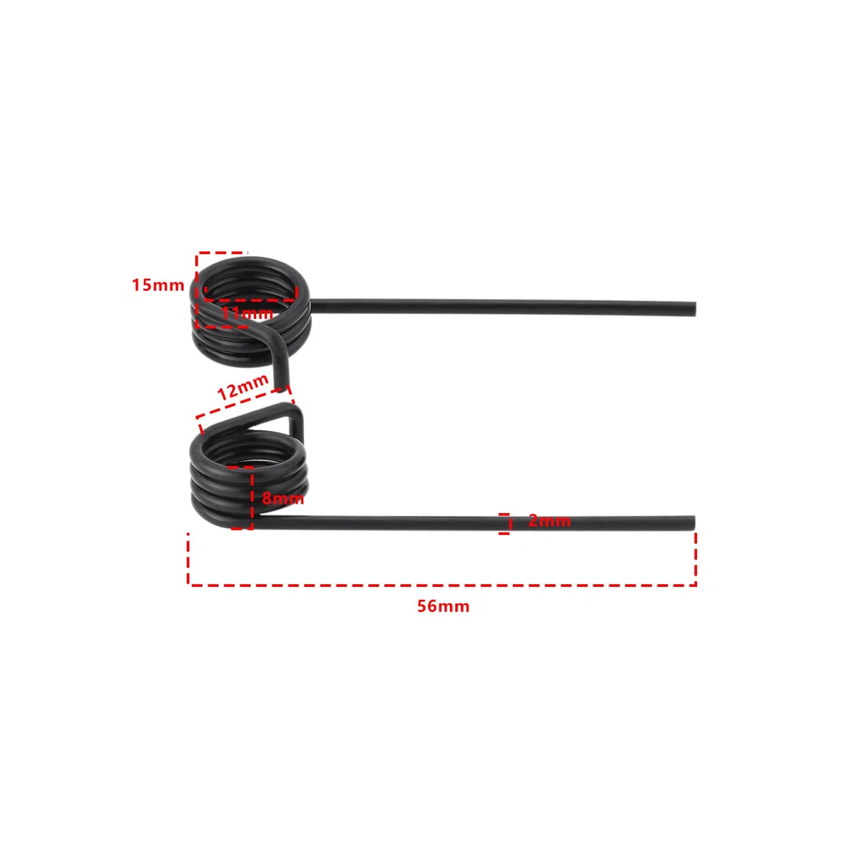 12 pares de abanico de resorte fuerte, tambor de ventilador izquierdo y derecho, resorte fuerte, compatible con AL-KO 38 E 38 P 32 VLE 38 VLB 38 VLE negro 56 x 11 mm