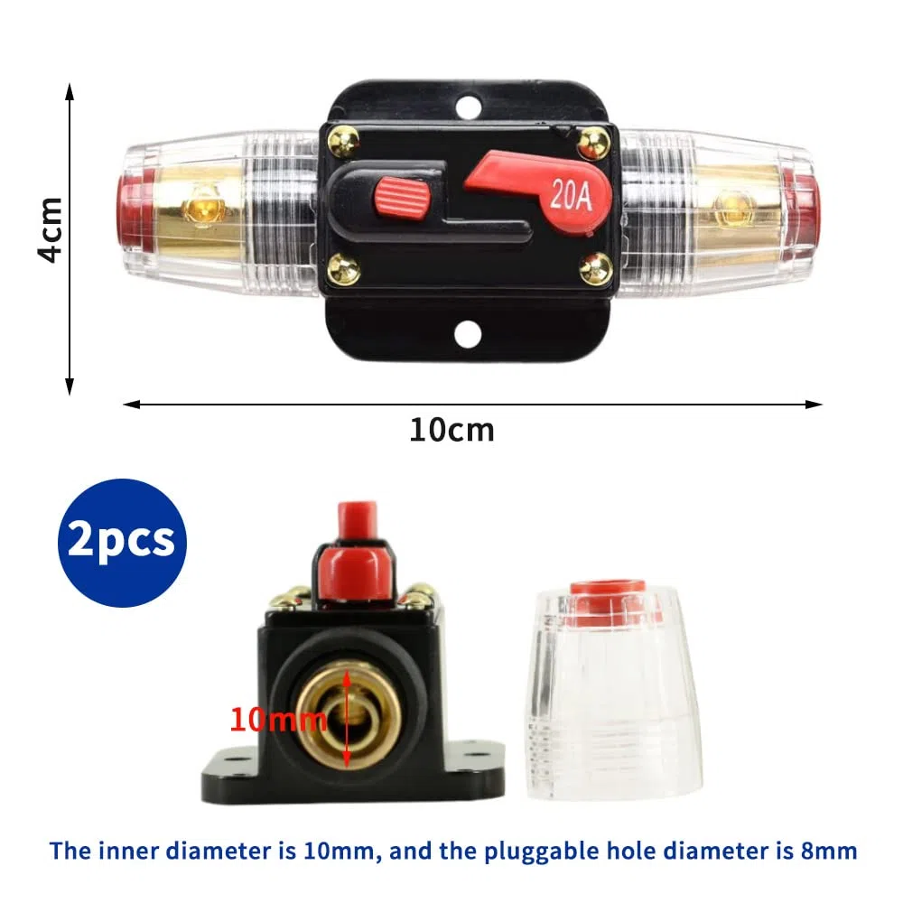 2PCS Disyuntor de recuperación automática Portafusibles de 20A 12V-24V Interruptor de fusible de reinicio automático
