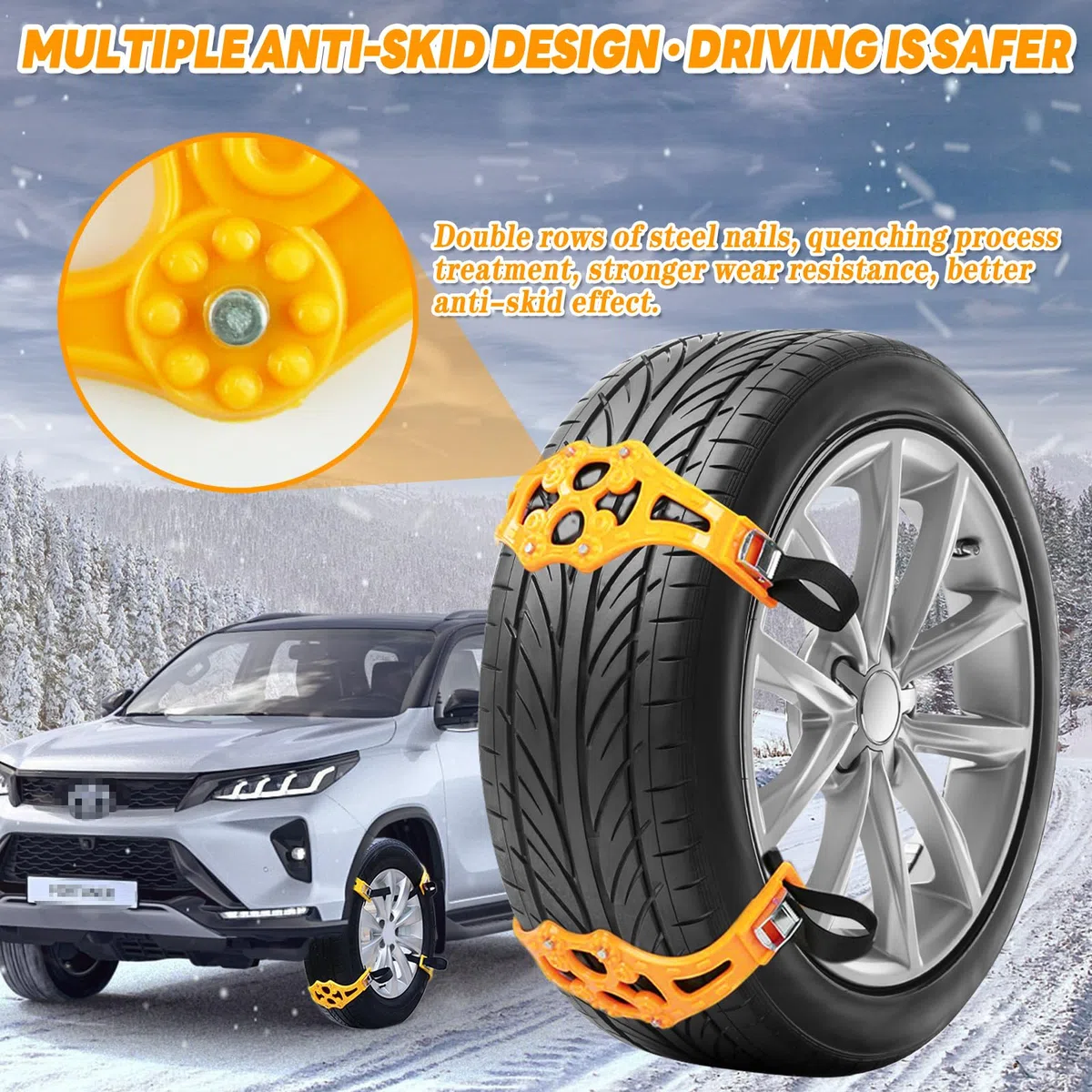Cadenas Nieve Coche, 2Pcs Cadenas Nieve Neumáticos, Cadenas Universales para Nieve, Adecuado para Neumáticos de 165 a 275 mm de Ancho, la Mayoría de los Automóviles, Camiones y SUV