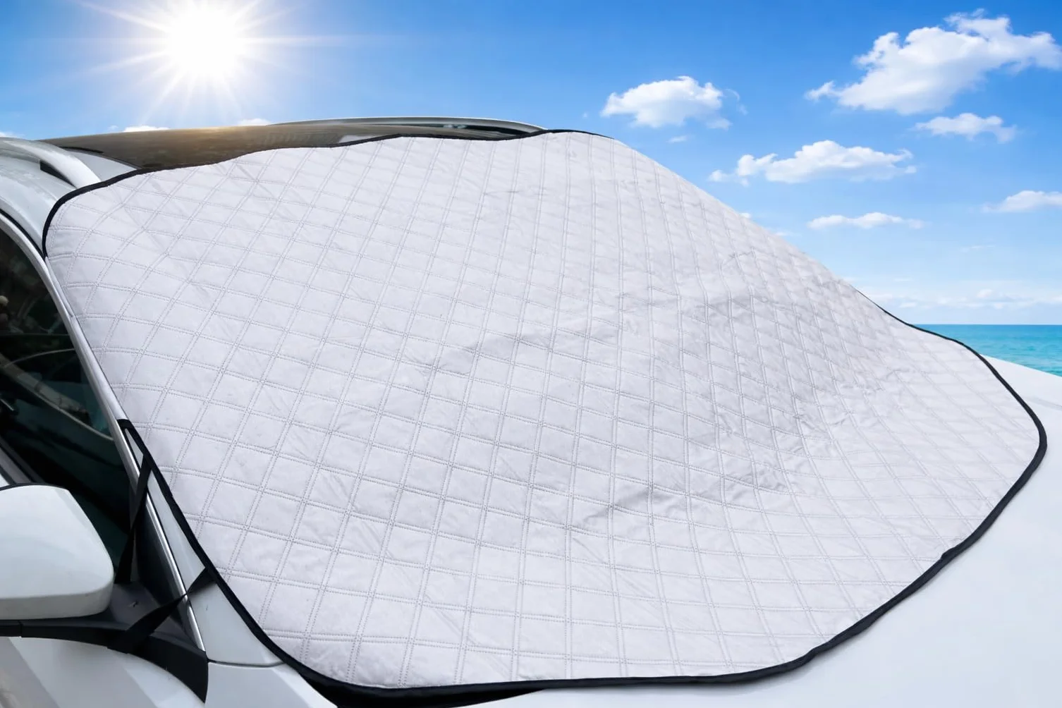Protector para Parabrisas Coche, Parasol Coche Delantero con Magnético,Bloquea UV, Anti Calor Impermeable,Funda Plegable Parabrisa Delantero Universal para Coches y SUV 157x126cm