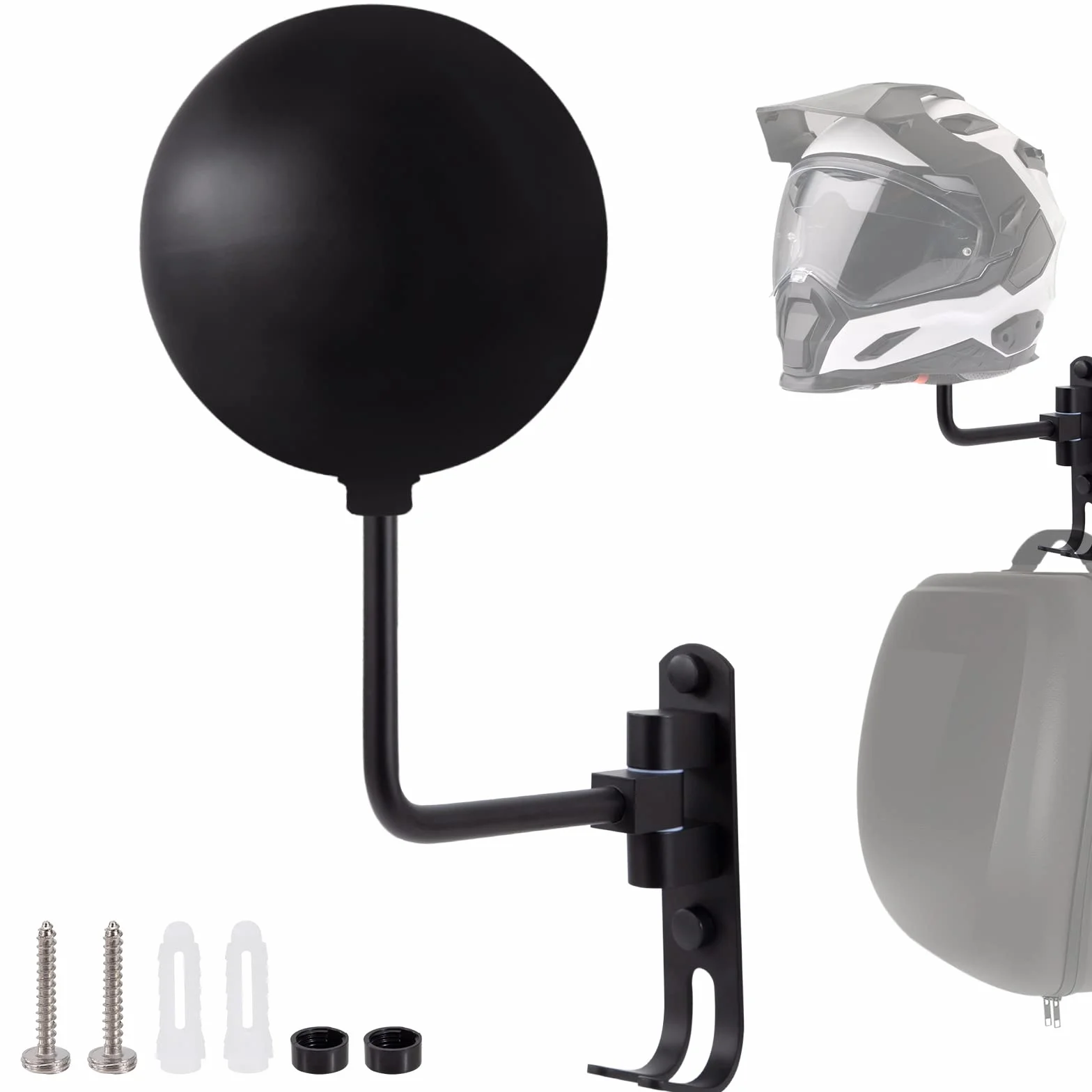 Soporte Casco Moto Pared Soporte Casco de Motocicleta Rotación de 180° para Cascos de Motocicleta Cascos de Béisbol de Baloncesto Pantalla Negro
