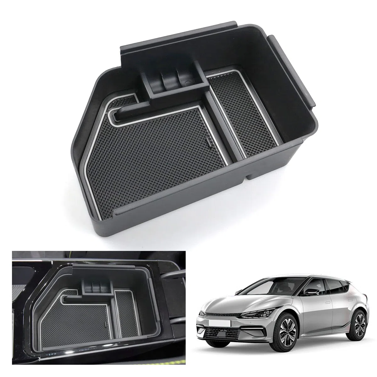 GAFAT Compatible con Kia EV6 GT Line 2021-2026 2027 Caja de Almacenamiento Consola Central, Facelift EV 6 2025 Organizador Bandeja para Reposabrazos, EV6 Accesorios (Blanco)