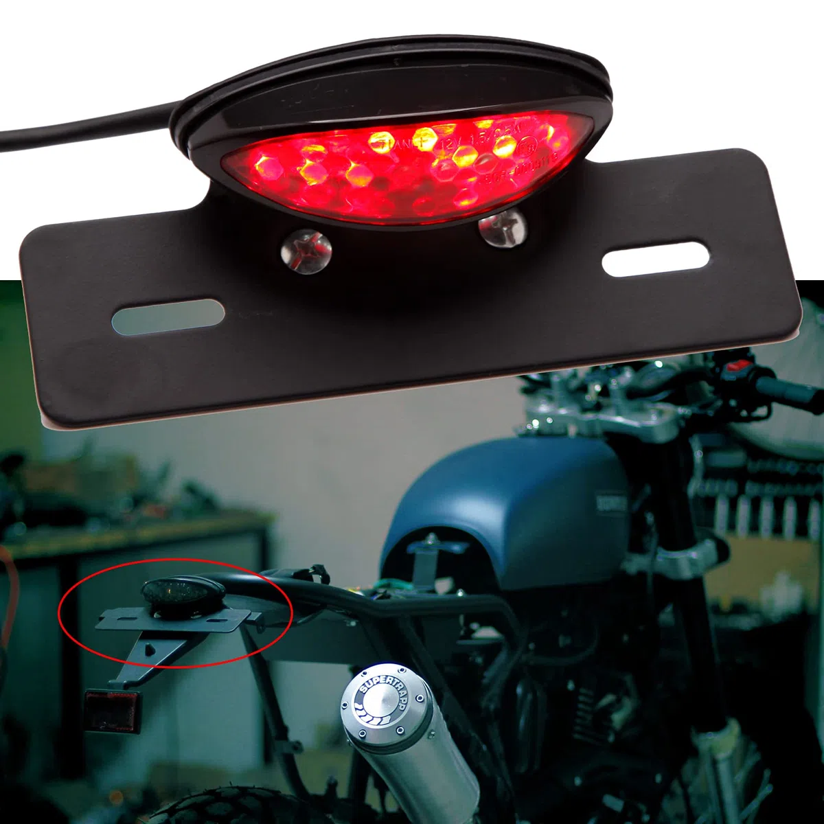 JMTBNO LED Luz Trasera Moto Luz de Freno Luz de Matrícula Lámpara de Luz Roja Homologados 12V Universal para Motocicleta Scooter Bicicleta Quad ATV