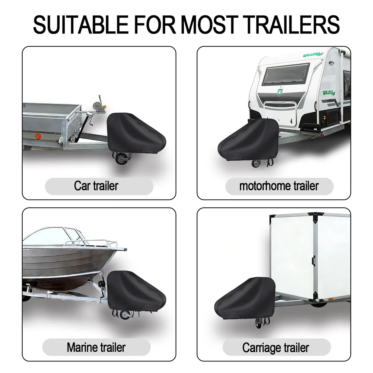Cubierta para barra de remolque para caravana, enganche de remolque con cierre de clic, tejido Oxford 600D con revestimiento de PVC, 100% impermeable, protección universal para barras de