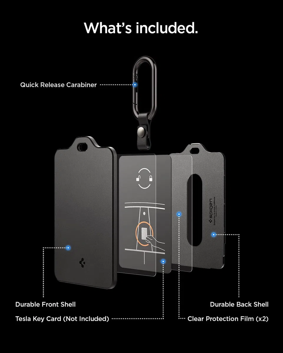 Spigen Llavero para Tesla [Pack de 1] Tarjetero Compatible con Model Y / Y Juniper (~2026), Model 3 / 3 Highland, Model S, Model X, Funda Llave para Accesorios Tesla - Edición Carbono
