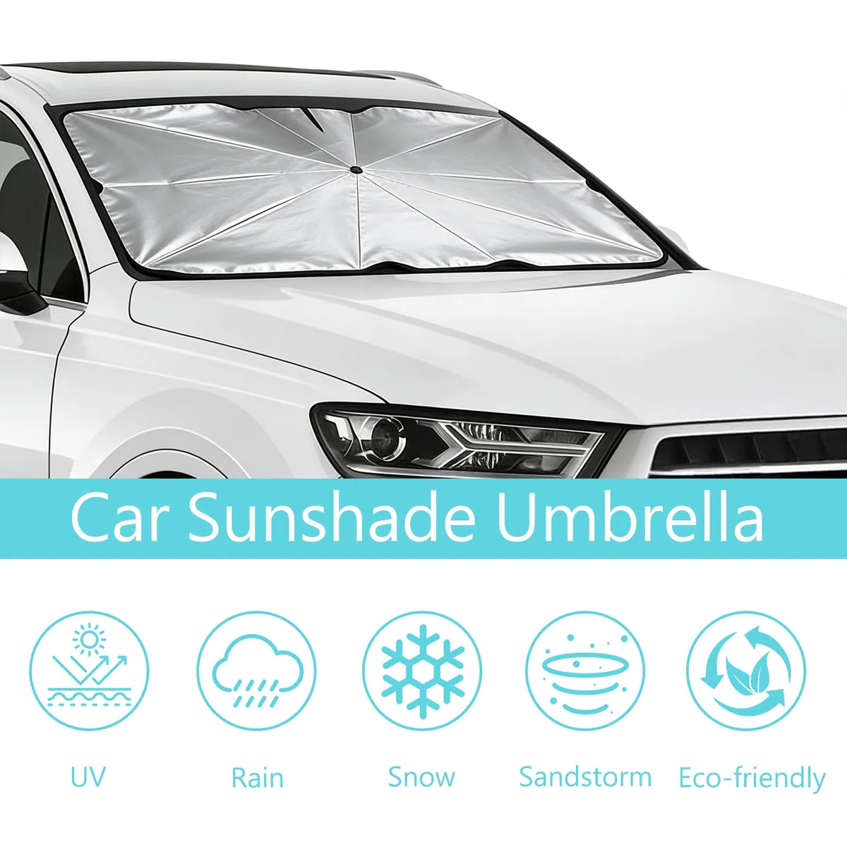 Parasol Coche Delantero 140 x 80 cm, Parasol Coche Paraguas Plegable, Parasol del Parabrisas Delantero, Auto Parasol Accesorios, Protección UV y Solar, para Mayoría de Coches SUV Camiones