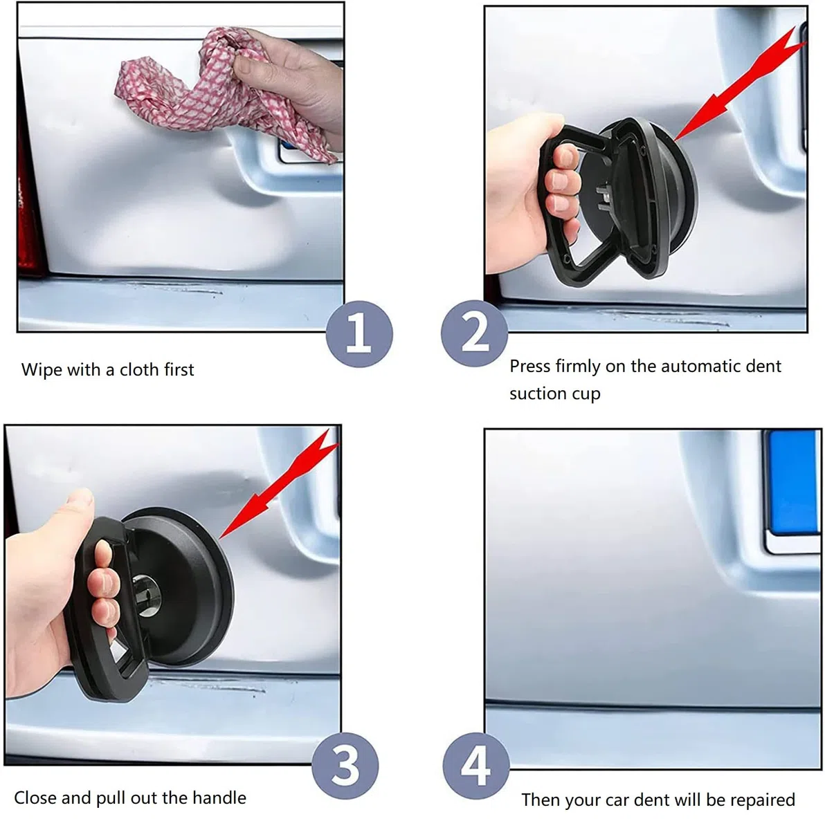 2 herramientas de reparación de abolladuras de coche, extractor de abolladuras, ventosa para coche, carrocería y abolladuras, herramienta para quitar abolladuras, para azulejos y espejos (Negro)