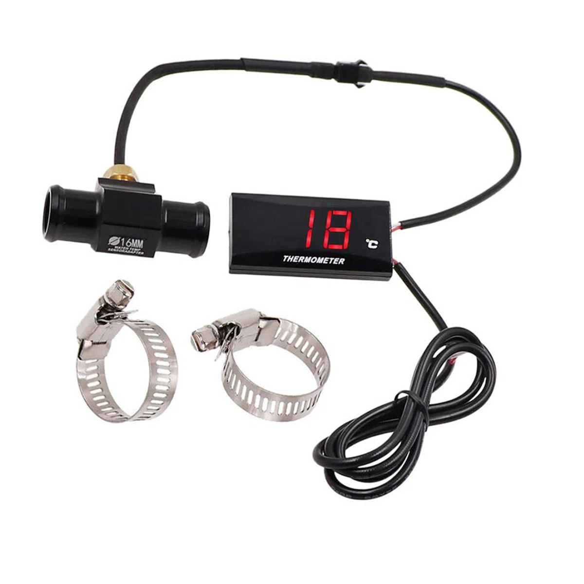Instrumentos de termómetro de motocicleta universal pantalla digital sensor de temperatura con sonda de metal temperatura del agua más adaptador de sensor de medidor (22mm)