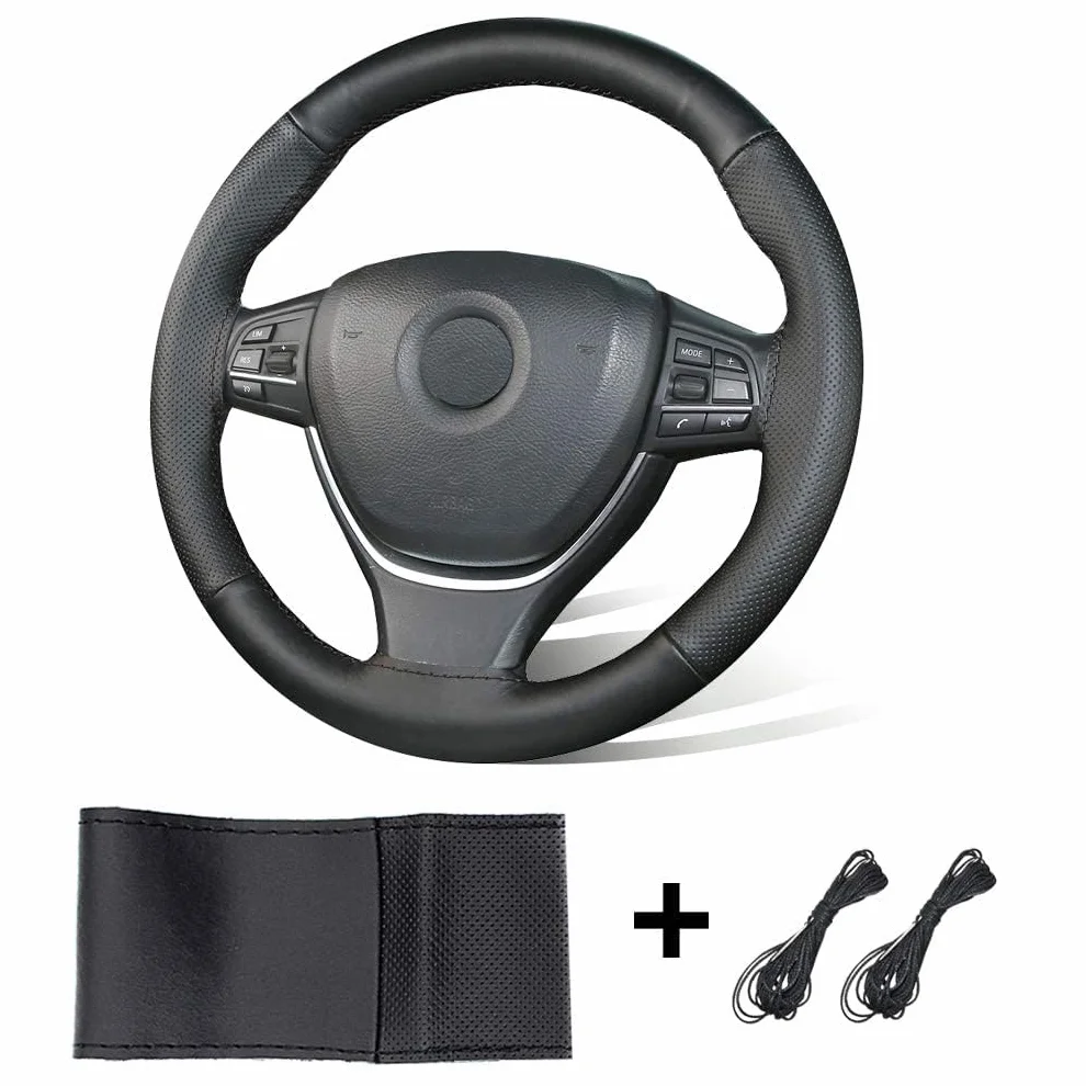 ZATOOTO - Cubre Volante para Coser, Cubre Volante de Coche, Piel, Bricolaje, protección Universal, Antideslizante y Suave, 37-38 cm, Color Negro