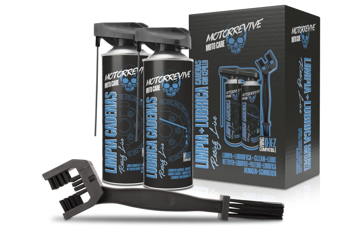 Pack Racing Line con Limpiador, Lubricante y Cepillo para Cadenas de Moto 380 + 380 ml | Mantenimiento Integral para Motos Deportivas de Alto Rendimiento.