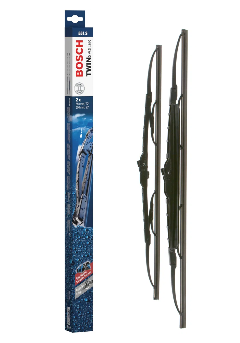 Escobilla limpiaparabrisas Bosch Twin Spoiler 551S, Longitud: 550mm/500mm – 1 juego para el parabrisas (frontal)