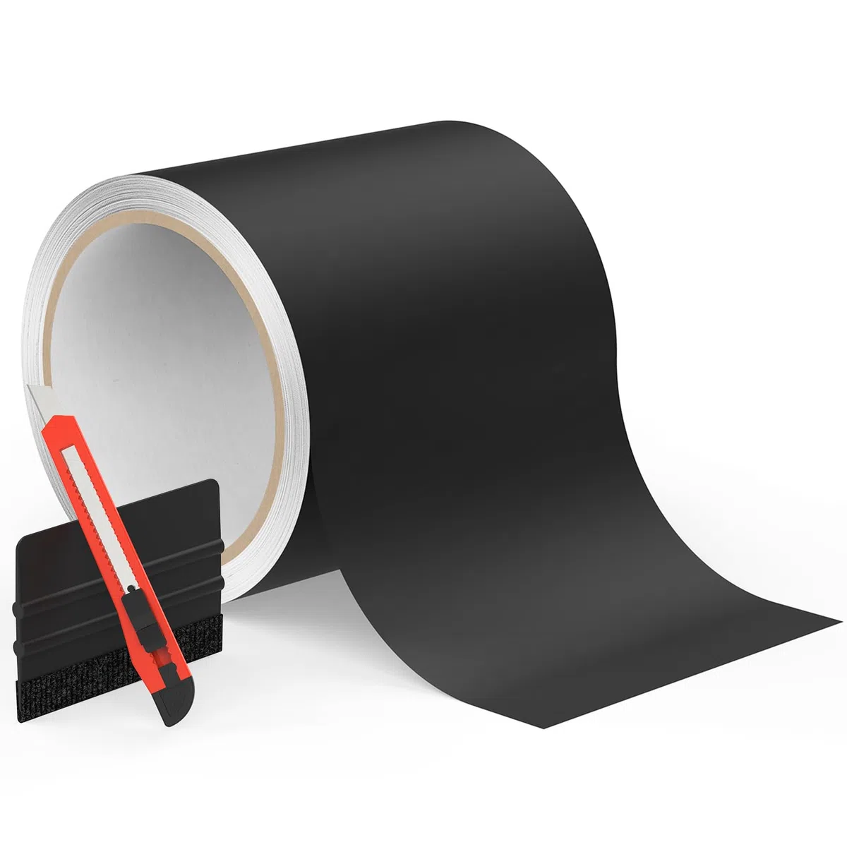 Vinilo para Coche, Película Cromada Negra Autoadhesiva con Liberación de Aire Sin Burbujas, Removible Sin Residuos, Kit de Instalación Incluido (Negro Mate, 10 cm × 9 m)