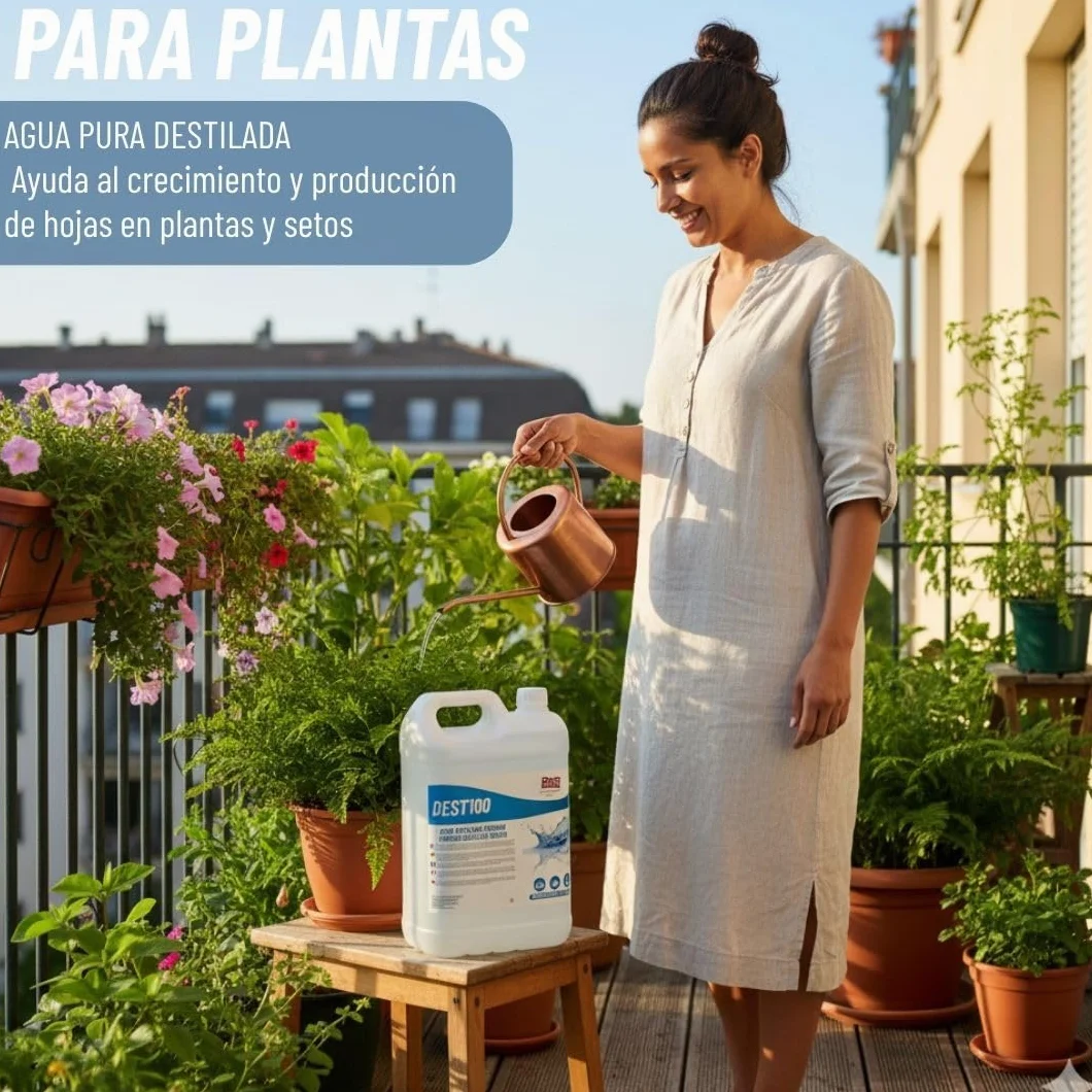 Agua destilada 100% pura 5 L, ideal para baterias, planchas, humidificadores, limpieza, motores, CPap, laboratorios. Agua desmineralizada, agua desionizada. conductividad inferior a 1 microS.
