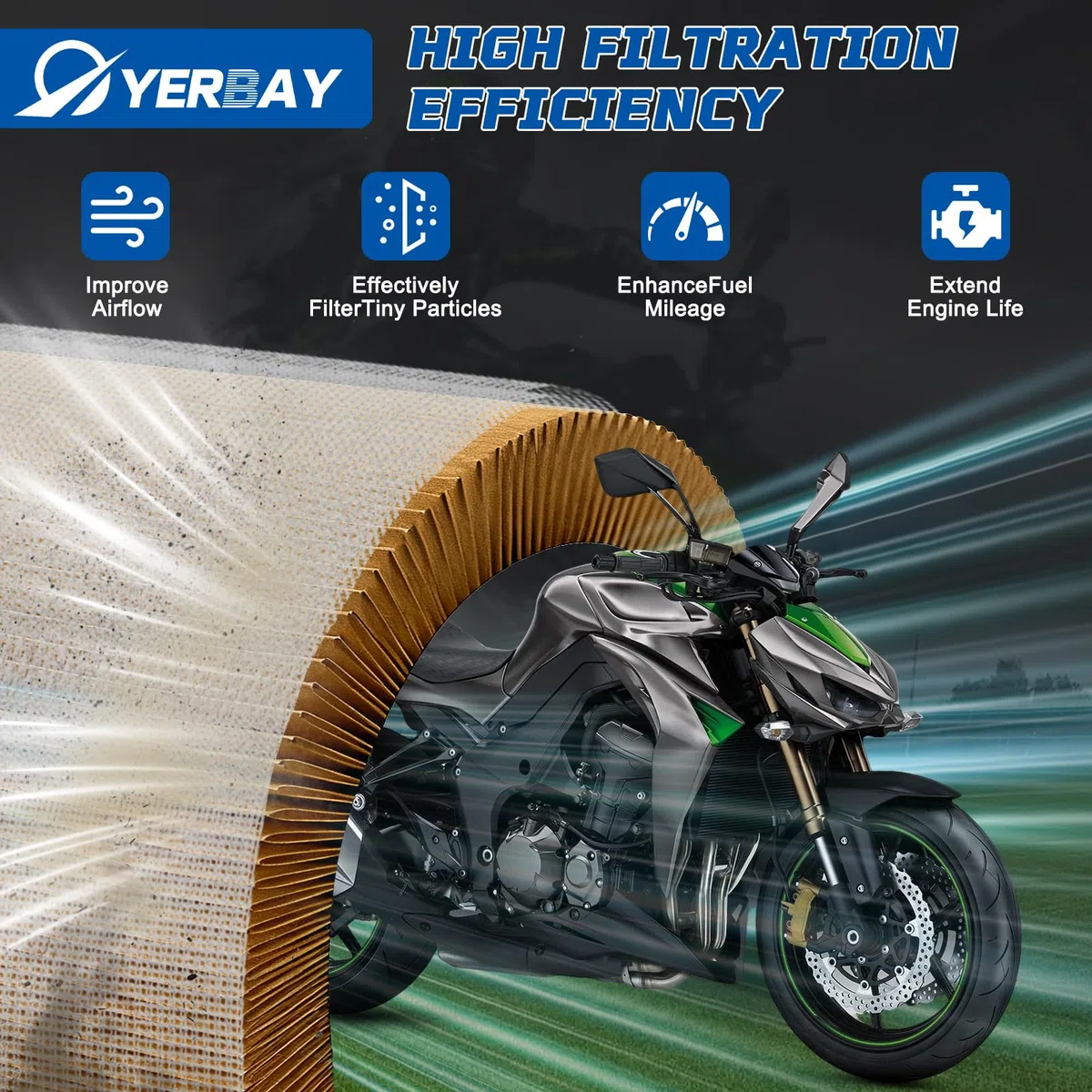 Filtro de aire para Kawasaki ZR750 Z750 2004-2012/ ZR750 Z750R 2011-2012 / ZR800 Z800 2013-2016/ ZR1000 Z1000 2003-2009/ ZR750 Z750S 2005-2009