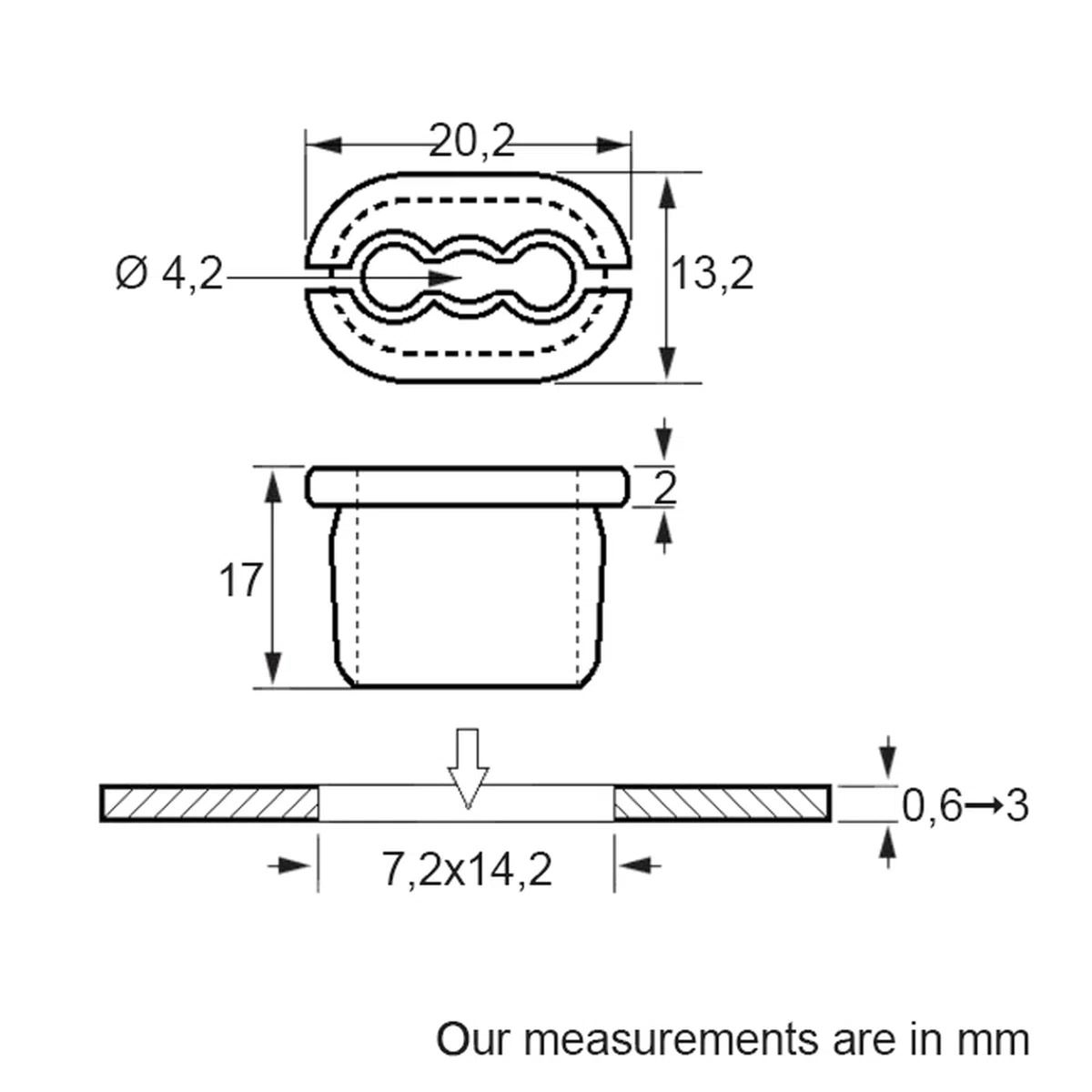 Tuerca de plástico para vehículos Renault/Peugeot/Citroen/Nissan/Opel/PSA, 4,2 mm, diámetro de tornillo, 7,2 x 14,2 mm, sello de 15, natural