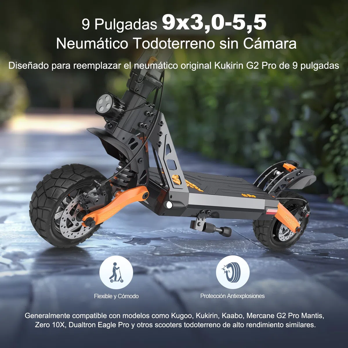 9x3.0-5.5 Neumáticos sin Cámara para Kukirin G2 Pro Patinete Eléctrico, Neumáticos Todoterreno de 9 Pulgadas, Ruedas de Repuesto Resistentes al Desgaste (1 Pieza)