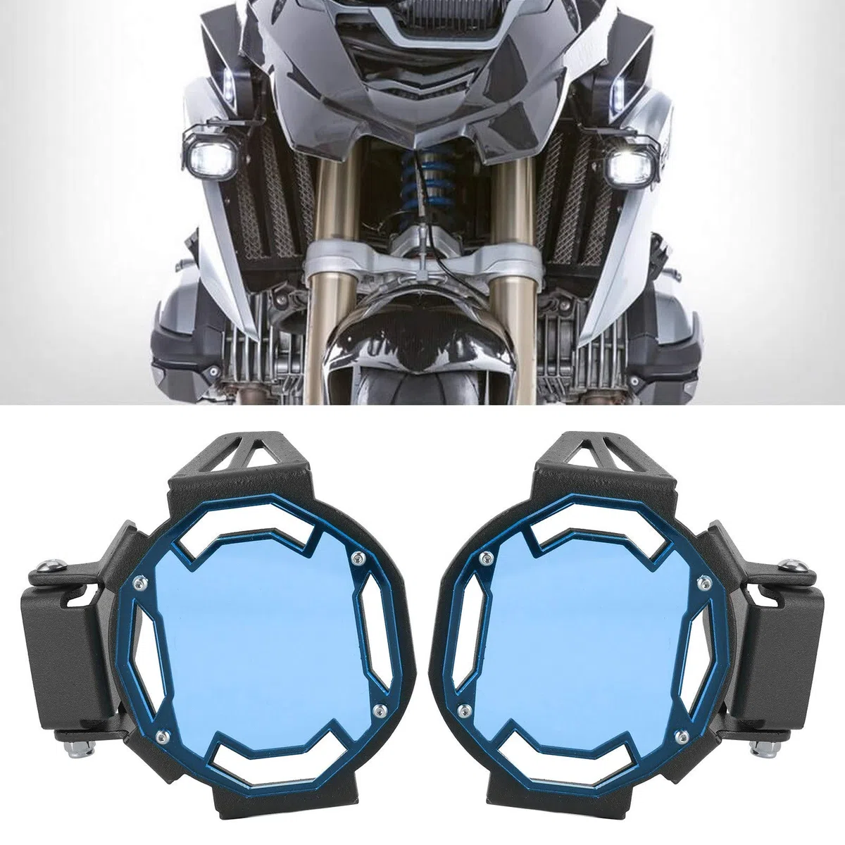 Srliya Accesorio de Motocicleta Motociclo LED Fog Guardia de Luz Cubierta Protectora LEAM LECHE PROTECTOR PARA R1200GS/R1250GS AVENTURE LC (Azul)