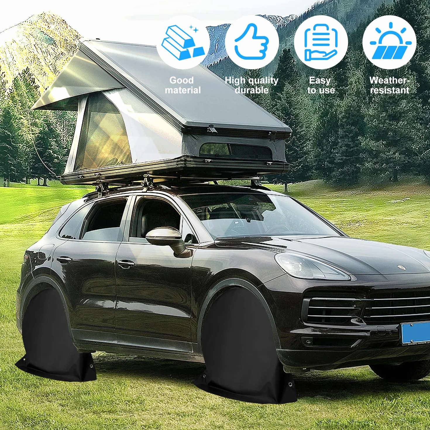 Funda de Rueda 4PCS Funda Protectora para Neumáticos Ruedas de Caravana con 2 Ojales para Caravanas Autocaravanas Caravanas Coches Antiguos de hasta (Negro-4PCS)