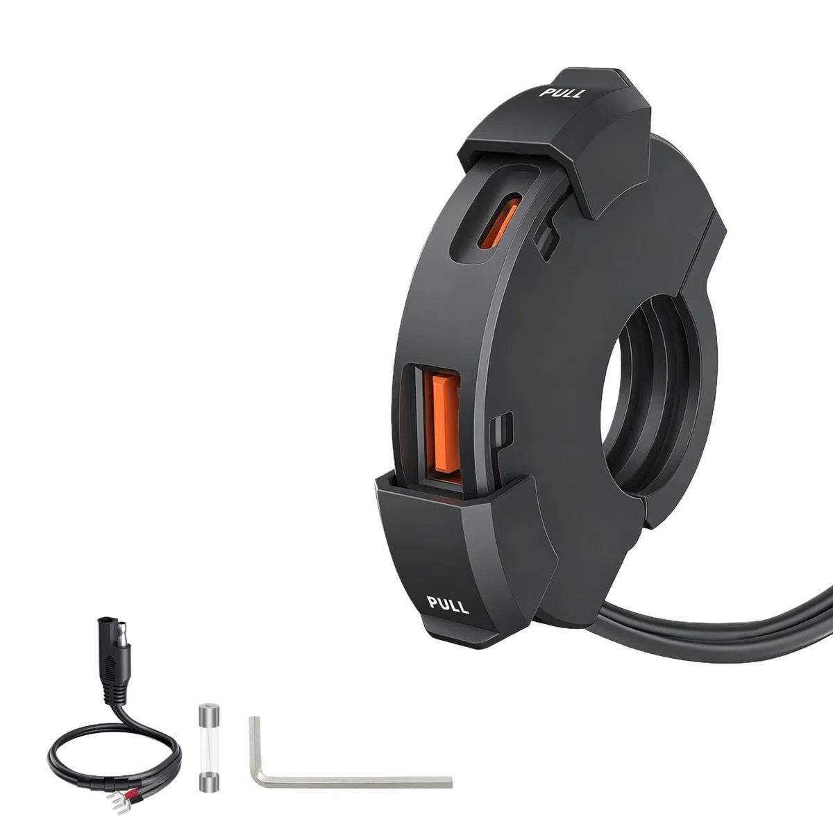 Cargador USB para Moto 48W, 2 Puertos (QC3.0 18W + PD3.0 30W), IP65, Toma USB-C 12-24V – Carga Rápida para Viajes & Aventura/Día a Día/Exteriores – Compatible con Teléfono/GPS/Cámara