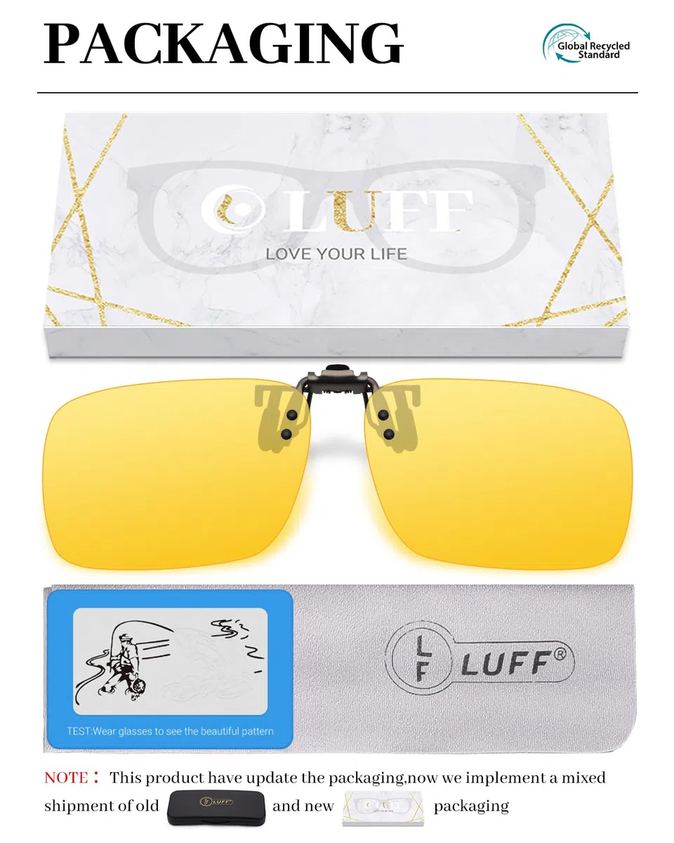 LUFF Noche Gafas de conducción Clip en | Visión nocturna polarizada contra el resplandor para hombres y mujeres | Gafas de prescripción para reducir el resplandor de los faros