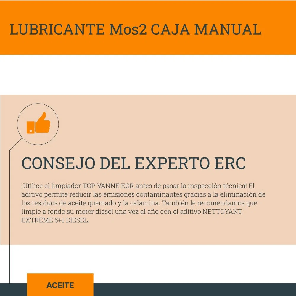 ERC | [Aceite Lubricante MoS2 para Caja de Cambios Manual] | Aditivo para Caja de Cambios Manual | Reduce la Fricción y el Desgaste de la Transmisión | Tratamiento Preventivo y Correctivo | 50 ml