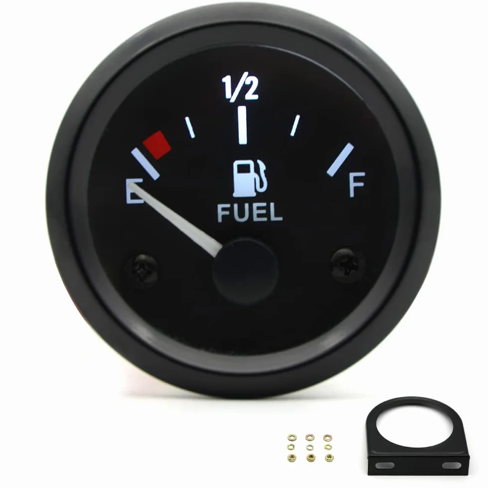 Medidor de combustible 2 pulgadas 52 mm Medidor de nivel de combustible universal para automóvil con sensor de combustible digital LED E-1/2-F Puntero de rango 12V para barco SUV