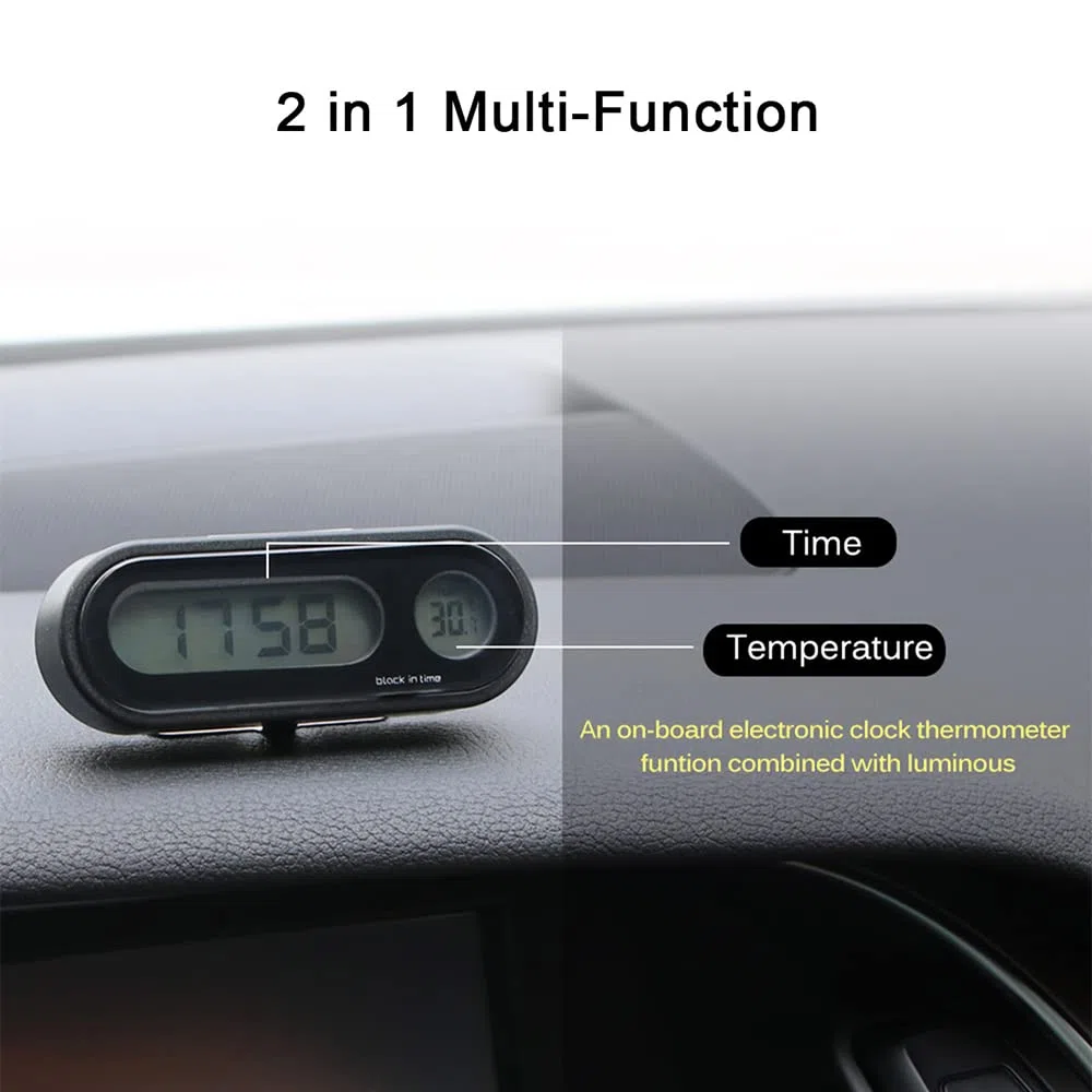 Riloer Reloj de temperatura digital LCD para coche con luz negra para coche, bicicleta, moto, camión