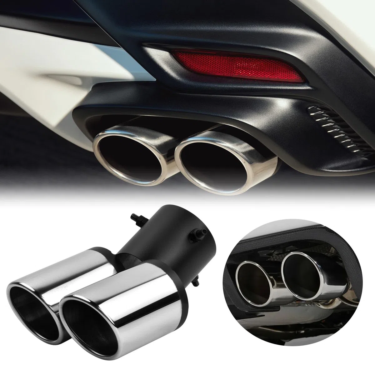 Tubo de Escape del Coche Universal, Tubo de Escape de la Punta de Escape del Automóvil, Acero Inoxidable Tubos De Extremo Doble Salida Oblicua Tubo de Extremo Garganta de la Cola del Coche