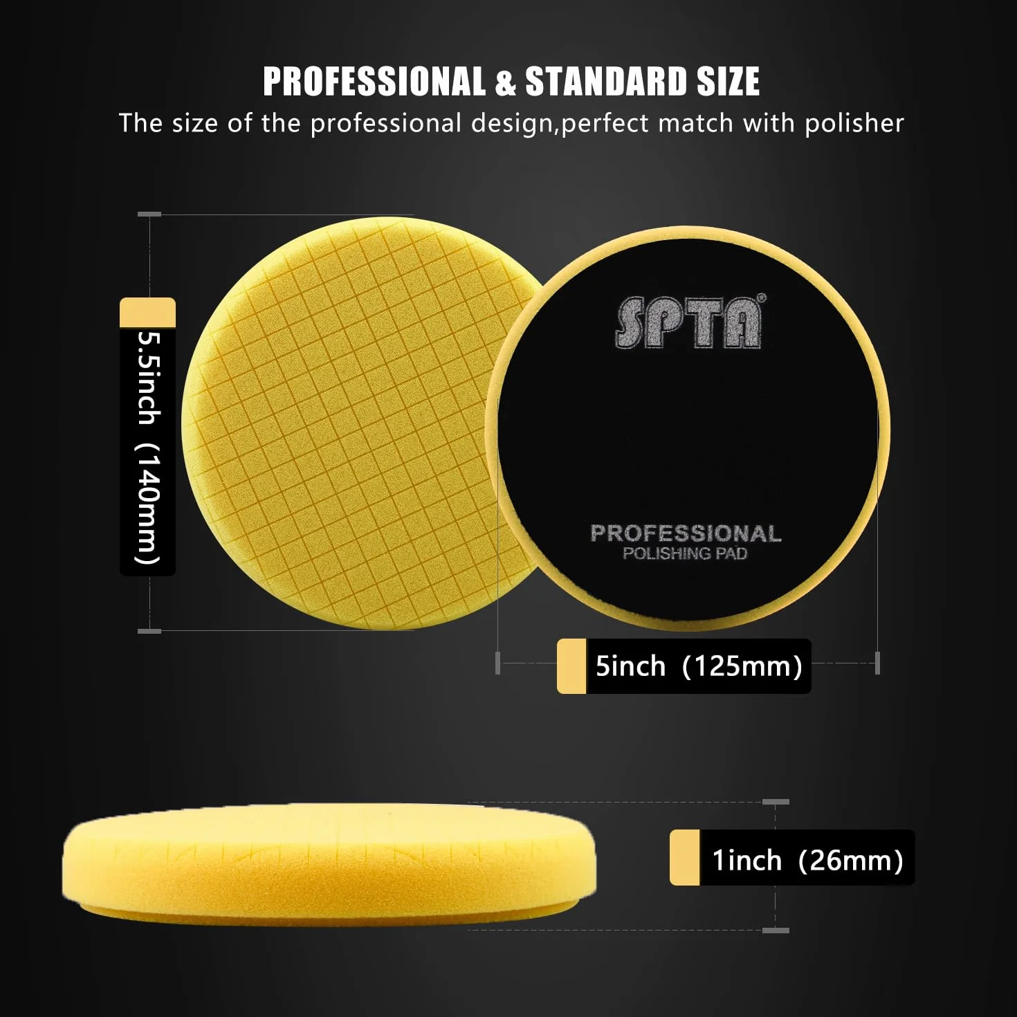 T80 amarillo de corte alto Esponjas pulido coche, SPTA 3 Piezas 125mm Almohadillas de Pulido Kit Esponja Pulido para Coche, Esponjas para pulidoras, Almohadilla de Rejilla de Pulido para