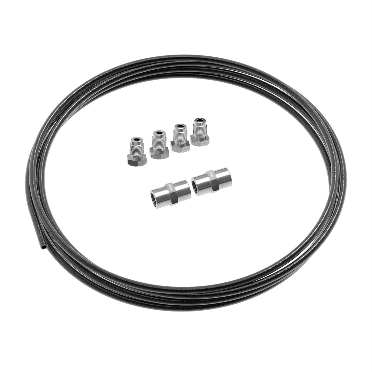 AUPROTEC Cable de freno de 2 m, diámetro de 4,75 mm, acero en el juego + 4 uniones + 2 conectores M10 x 1 DIN 74 234, tubo de freno de acero cobrizado en surtido para reborde F.